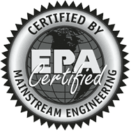 EPA certified seal by Mainstream Engineering, featuring a globe design in grayscale.